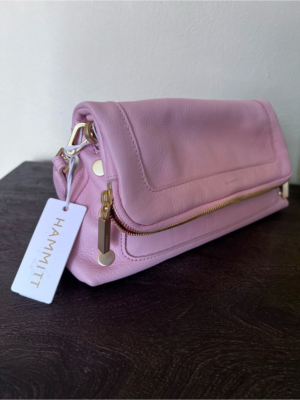 NWT Flamingo Pink Hammitt Leather Fold-Over Shoulder Bag Two Straps